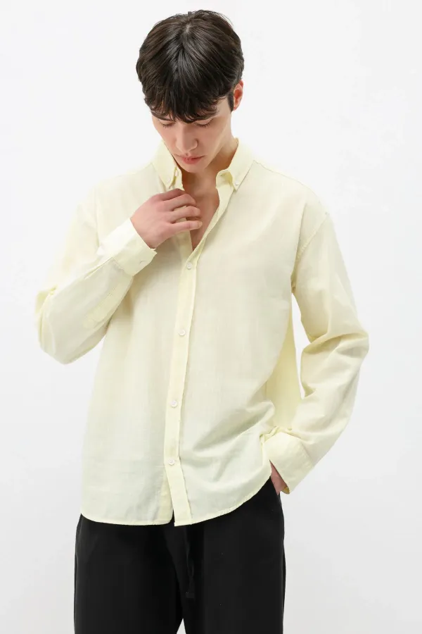 Basic Oversize Pamuk  Keten Gömlek Sarı