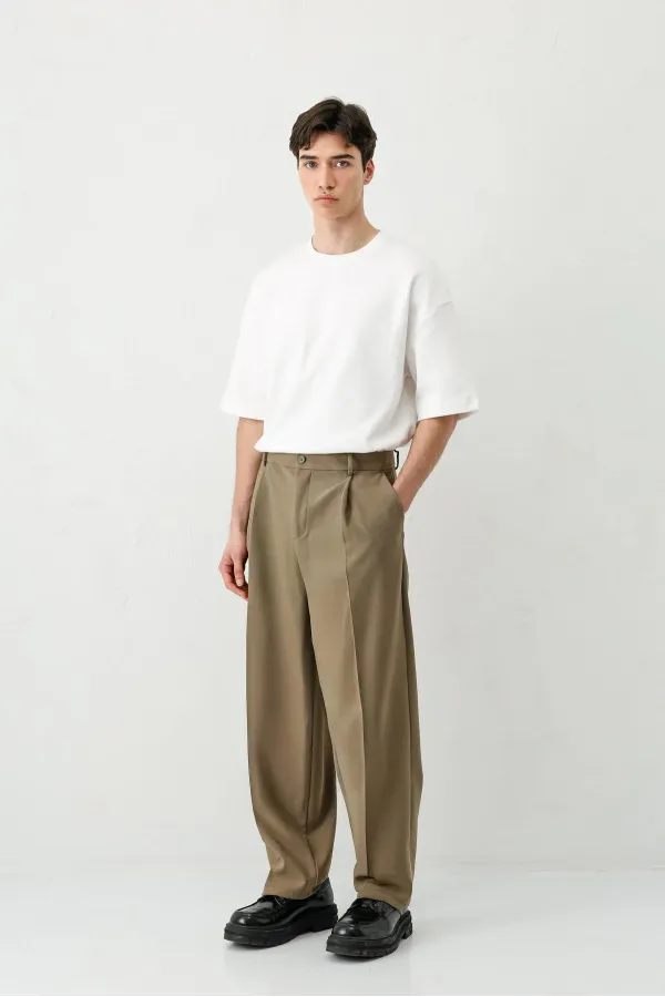 Baggy Fit Pilili Pantolon Haki