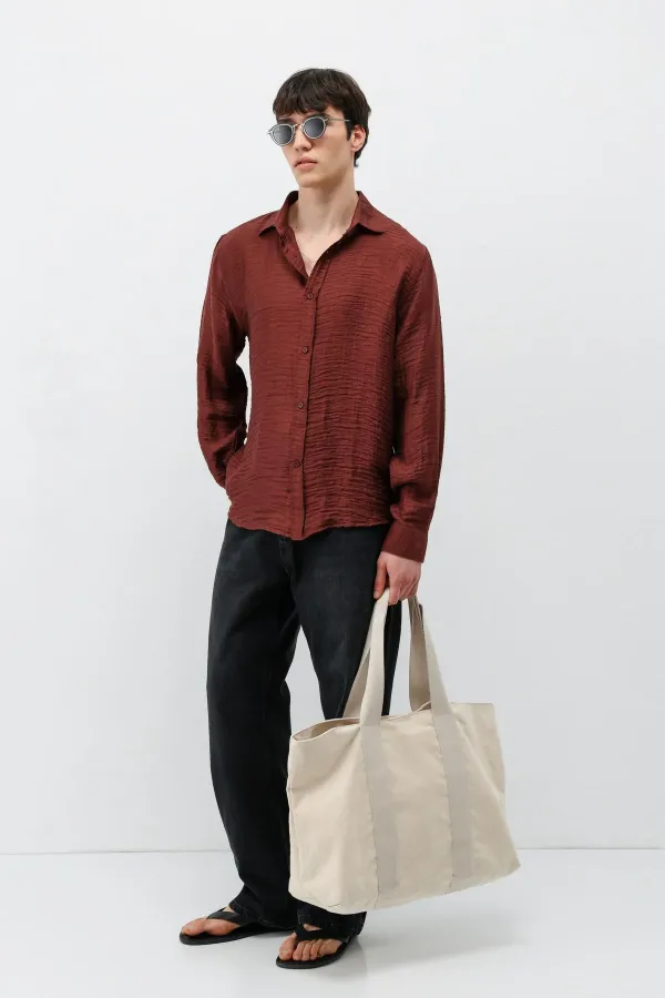 Chemise oversize texturée bordeaux