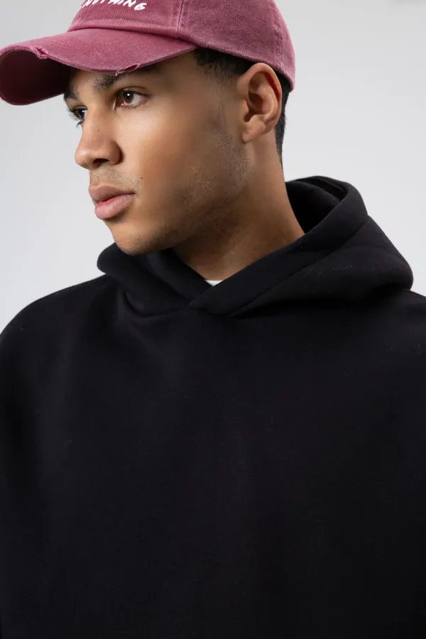 Basic Oversize Seamless Hooded Sweatshirt Black
