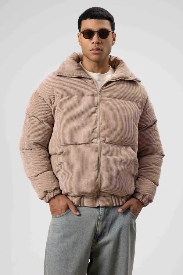 Doudoune oversize en velours beige