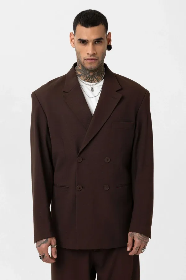 Costume croisé coupe décontractée, couleur café