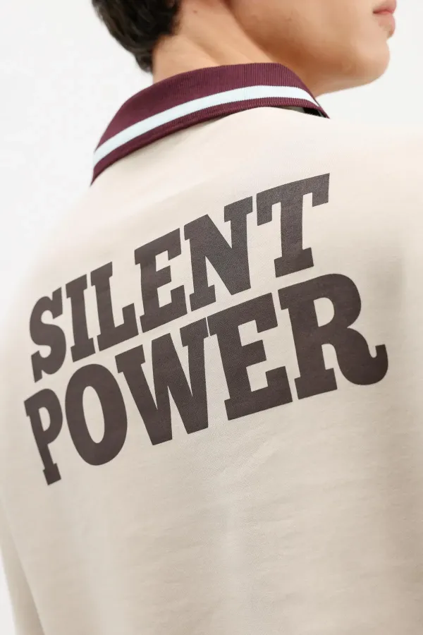 Fermuarlı Yaka Baskılı Oversize Tişört Taş