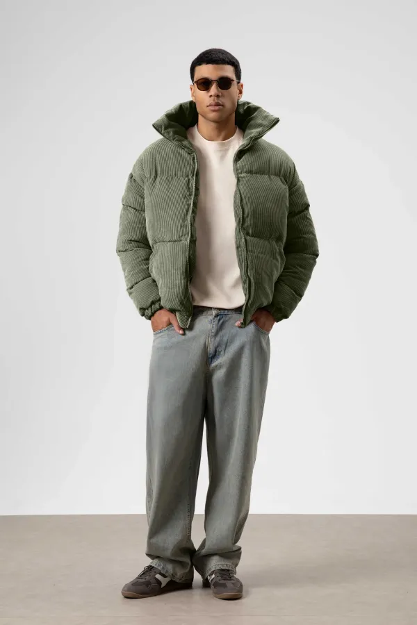 Doudoune oversize en velours kaki