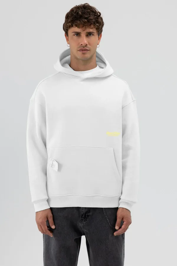 Sweat à capuche oversize imprimé, écru