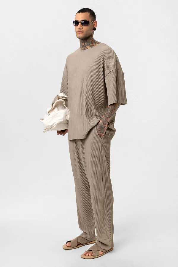 Basic Oversize Crew Neck Ottoman Suit, Mink