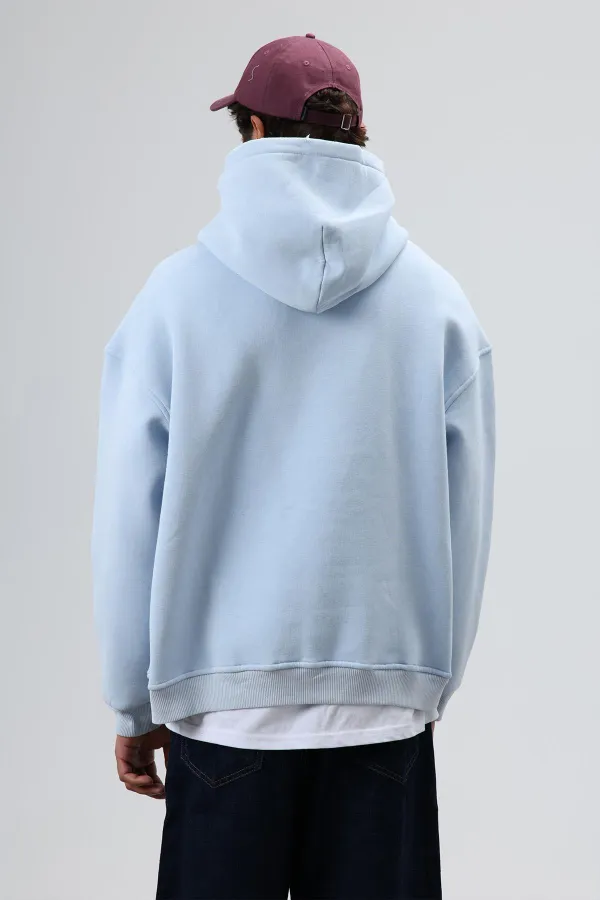 Sweat à capuche imprimé oversize bleu ciel