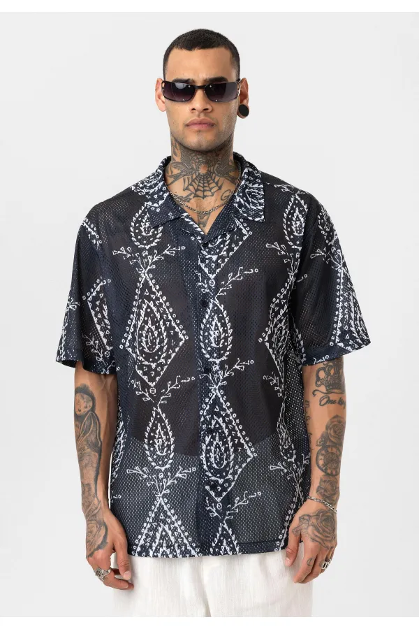 Patterned Corduroy Oversize Shirt Pattern-11