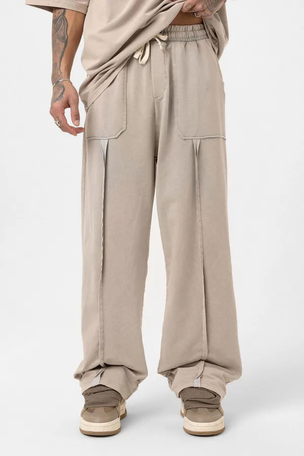 Yıkamalı Baskılı Oversize Eşofman Takım Soğuk Vizon