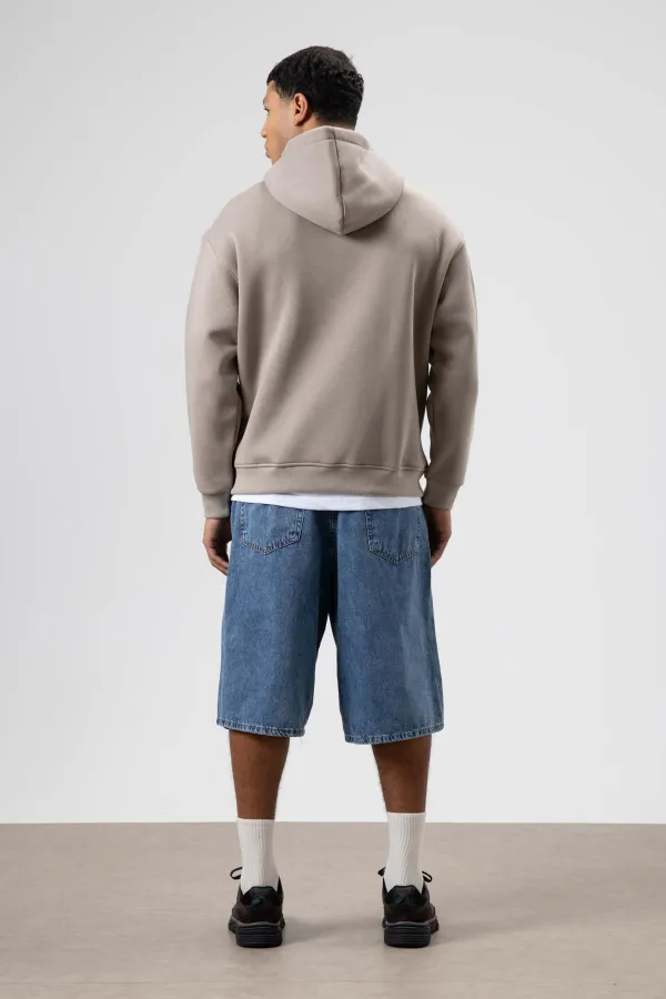 Oversize Baskılı Kapüşonlu Sweatshirt Açık Vızon