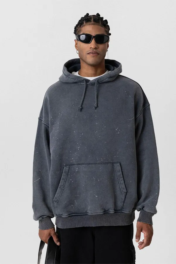 Premıum Yıkamalı Kapüşonlu Oversize Sweatshirt Siyah