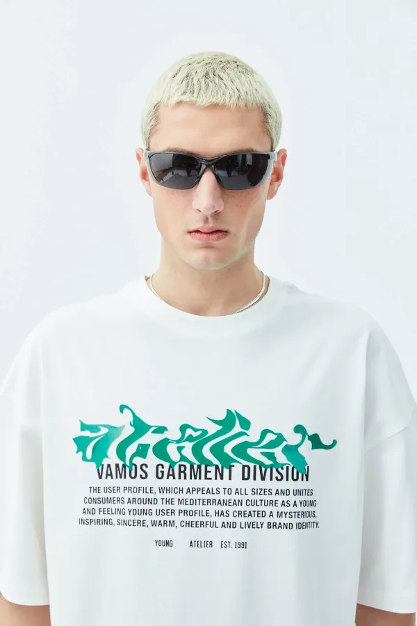 Atelier Kabartma Baskılı Oversize Tişört Ekru