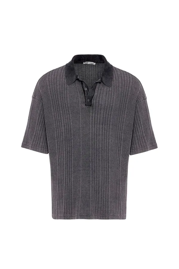 Polo à col oversize en maille noire