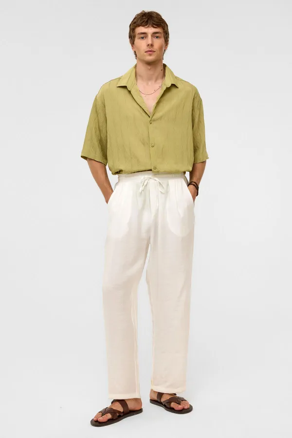 Oversize Striped Short-Sleeved Modal Fabric Shirt, Green