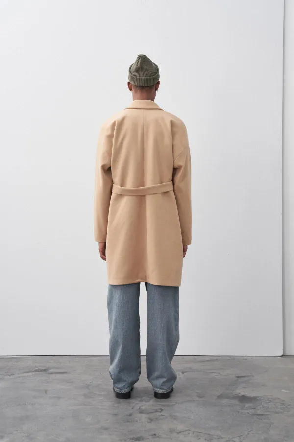 Kemerli Oversize Kaşe Kaban Vizon