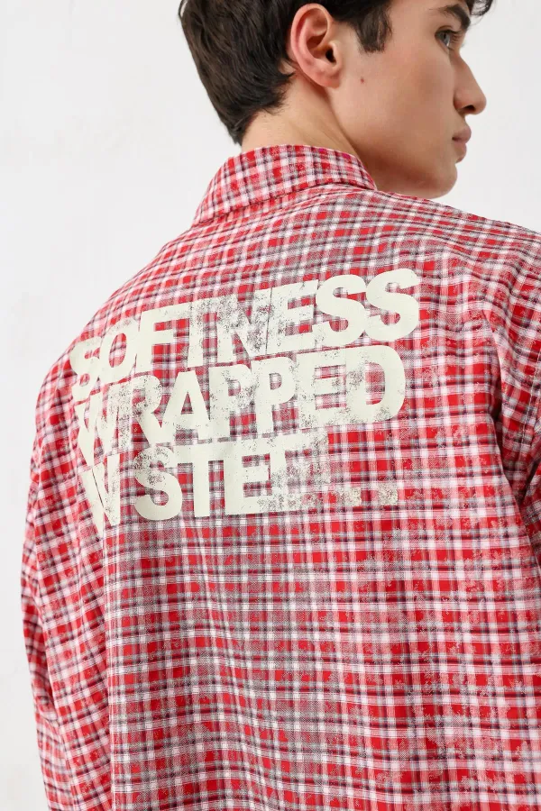 Uzun Kollu Kareli Gömlek Kırmızı