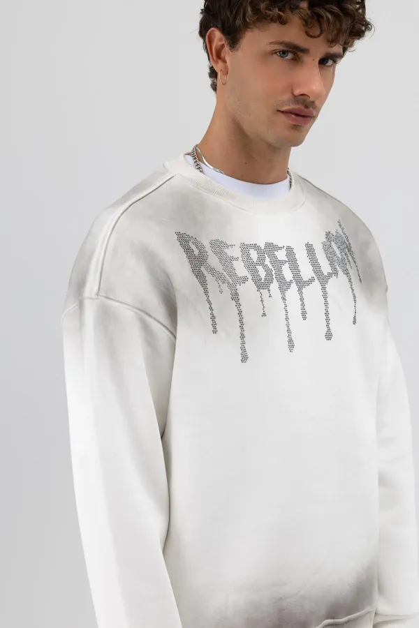 Sweat-shirt oversize imprimé délavé, écru