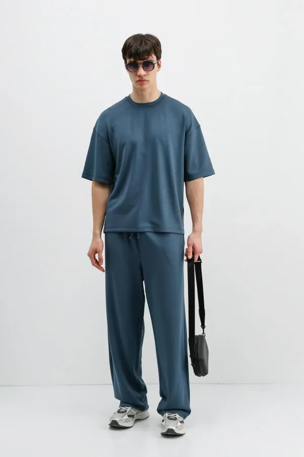 Modal Karışımlı Oversize Tişört İndigo