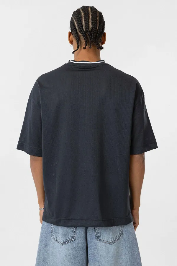 Oversize V Yaka Forma Tişört Füme