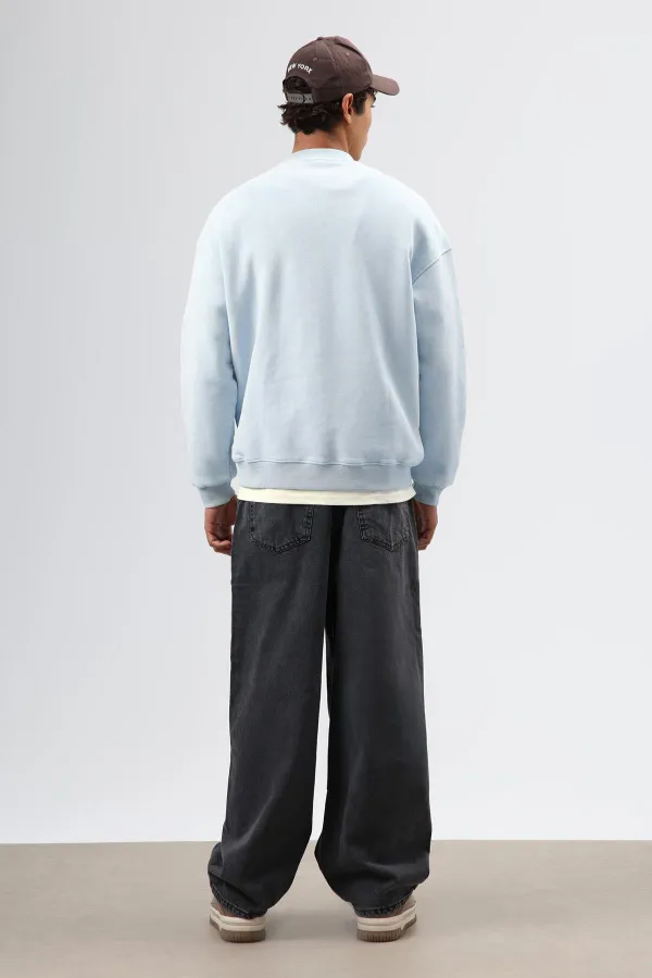 Oversize Crew Neck Printed Sweatshirt Baby Blue