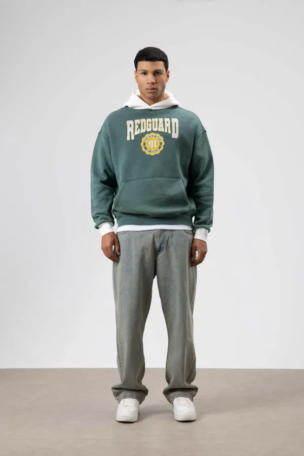 Oversize Baskılı Kapüşonlu Sweatshirt Nefti