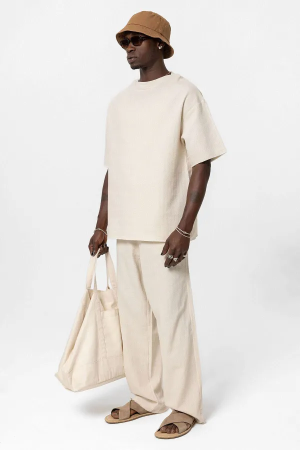 Basıc Oversize Keten Takım Bej