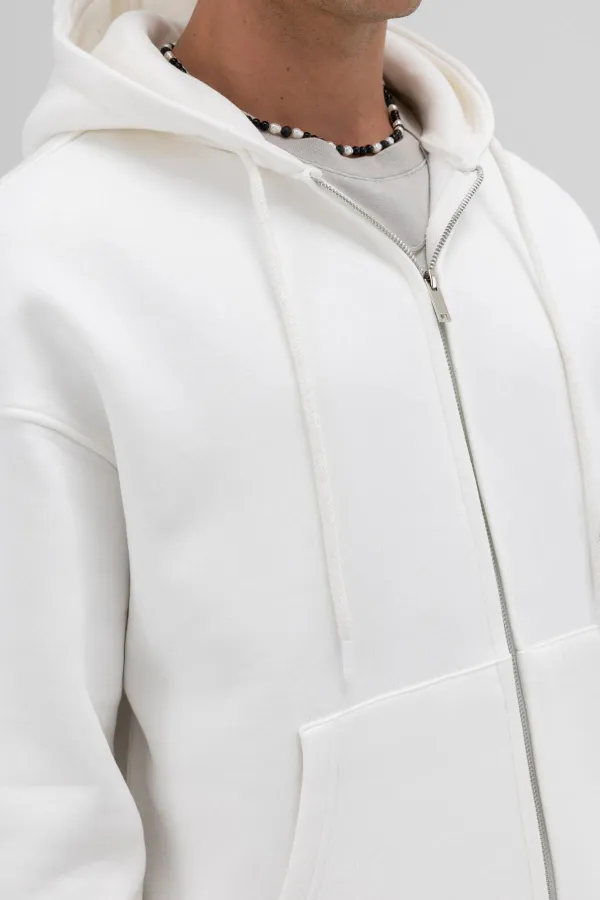 Sweat à capuche basique oversize zippé, écru