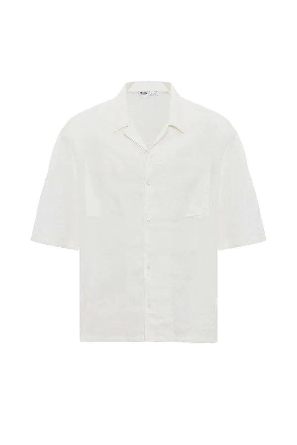 Chemise oversize en lin à double poche, écru