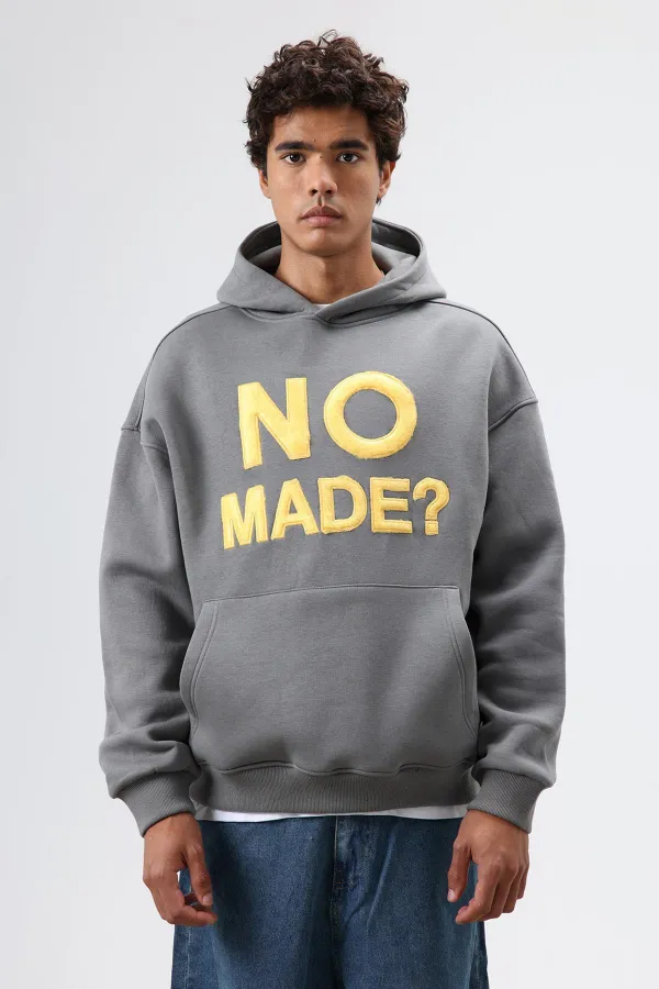 Sweat à capuche imprimé oversize, gris foncé