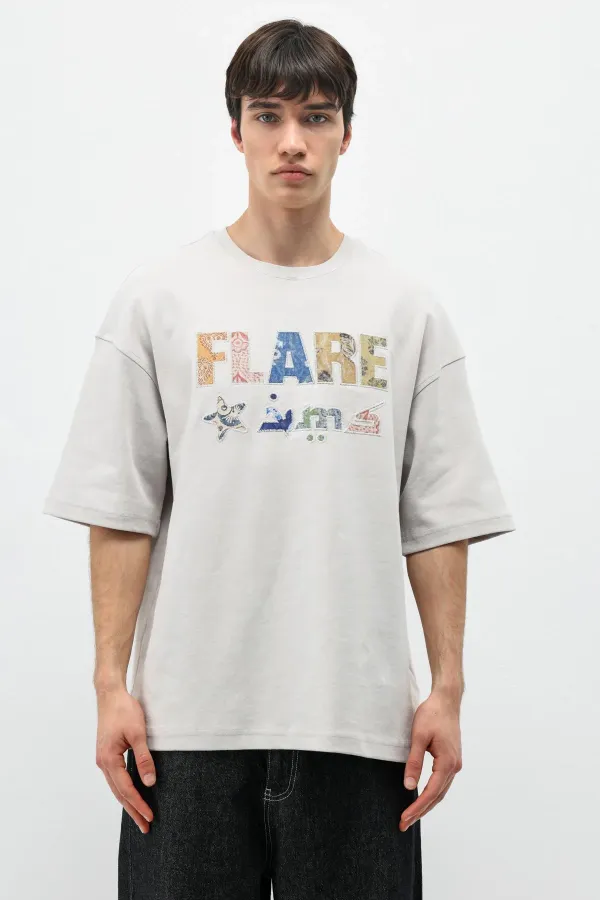 Baskılı Oversize Tişört Ice Grı