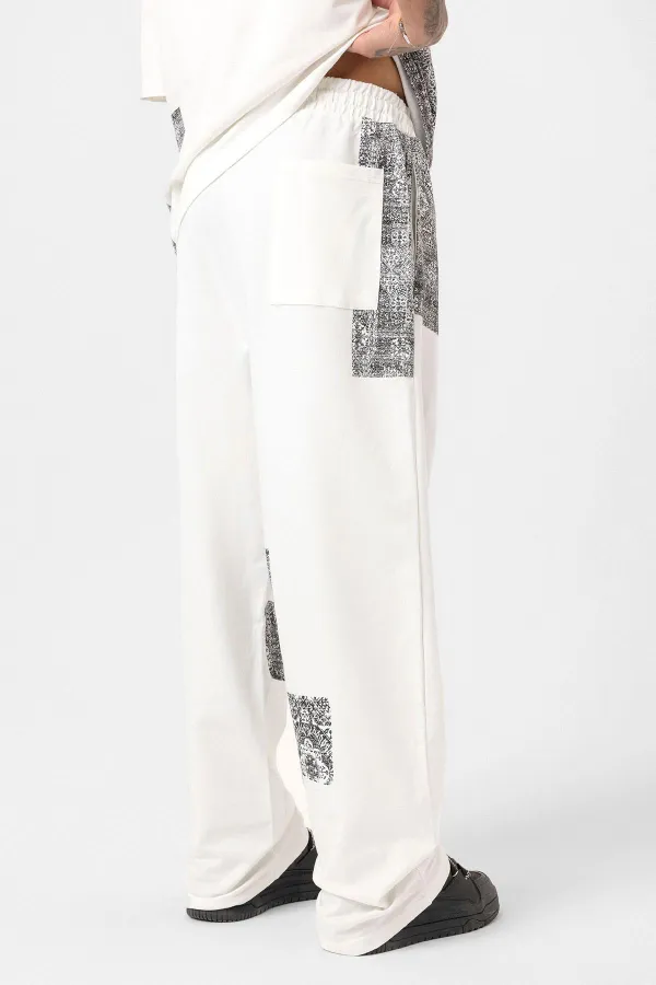 Etnik Desenli Oversize Eşofman Takım Ekru