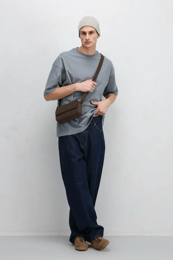 T-shirt basique oversize à col rond gris clair