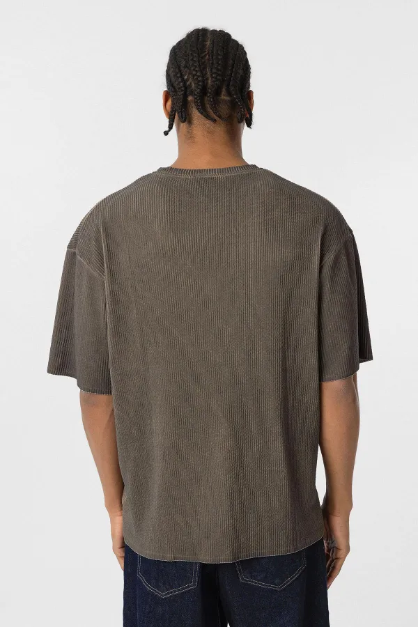 Yıkamalı Ottoman Basic Oversize Tişört Açık Kahve