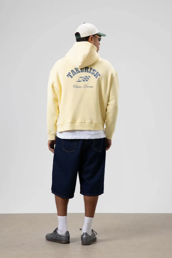 Sweat à capuche jaune oversize délavé à coupe carrée