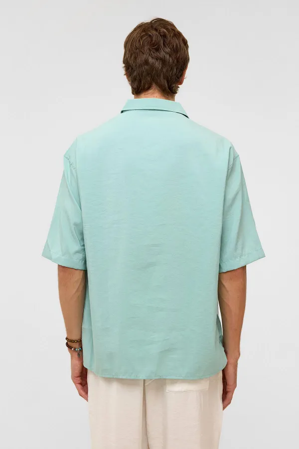 Basic Oversize Short-Sleeved Modal Shirt Turquoise