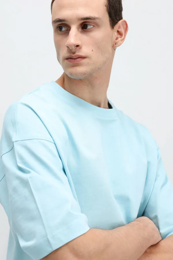 T-shirt basique oversize à col rond bleu clair