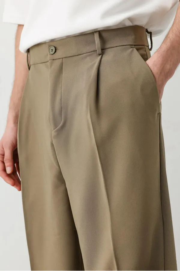 Baggy Fit Pilili Pantolon Haki