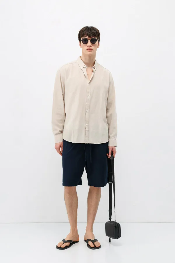 Chemise basique oversize en coton et lin beige