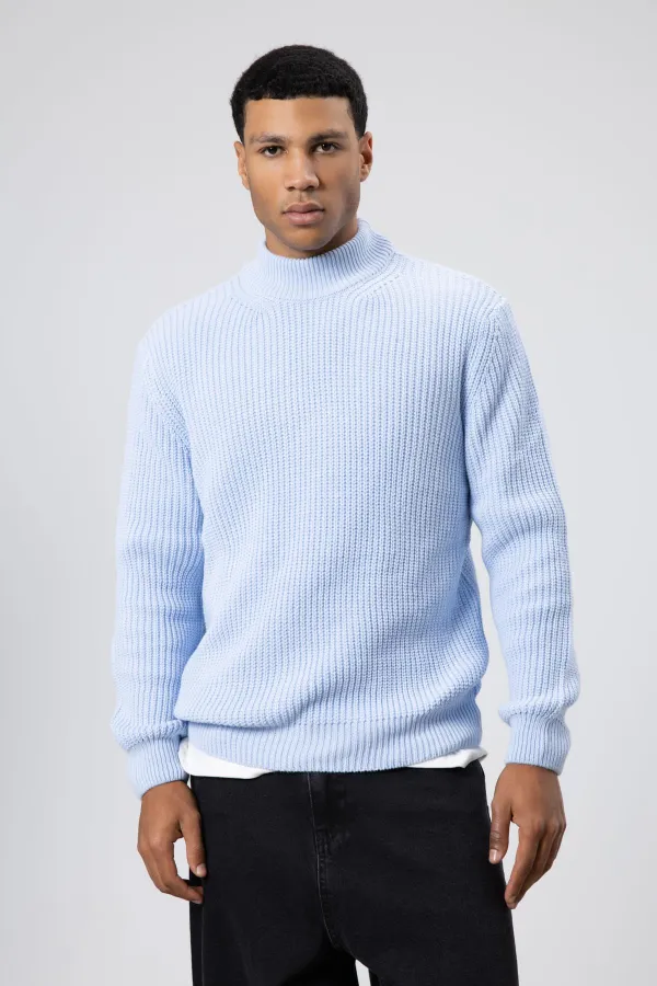 Oversize Triko Boğazlı Kazak Bebe Mavi