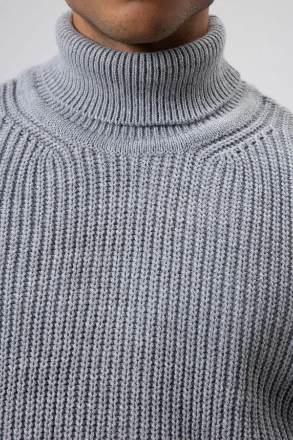 Oversize Triko Boğazlı Kazak Gri Melanj