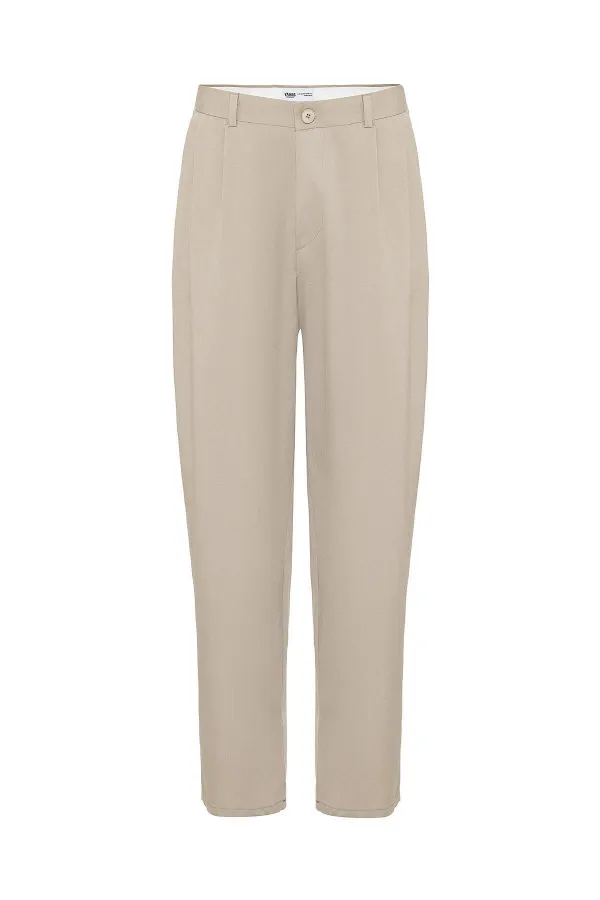 Baggy Fit Pleated Fabric Pants Stone