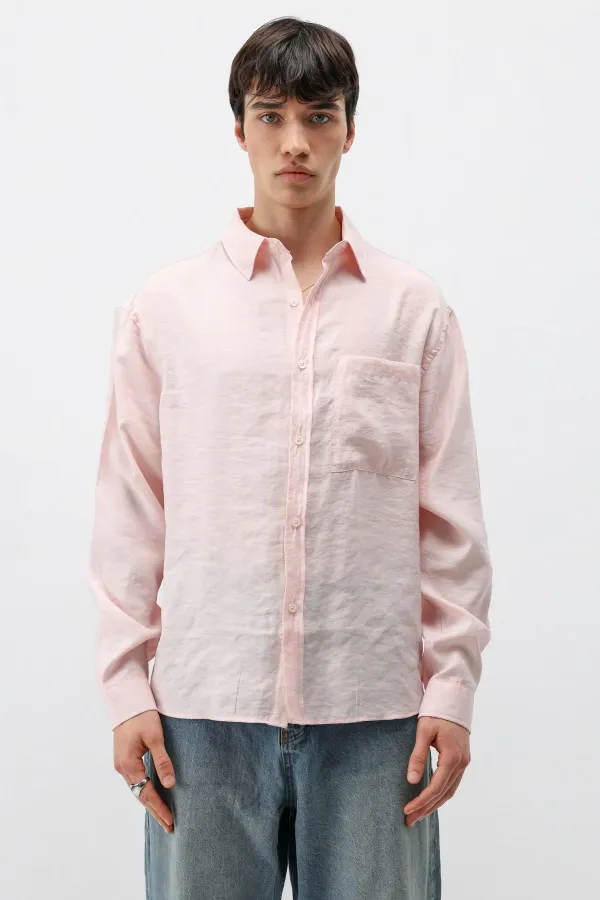 Modal Fabric Oversize Shirt with Pockets, Powder Pink