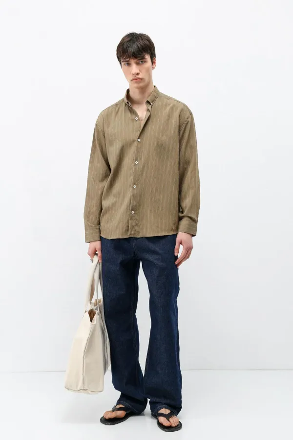Striped Oversize Shirt Khaki