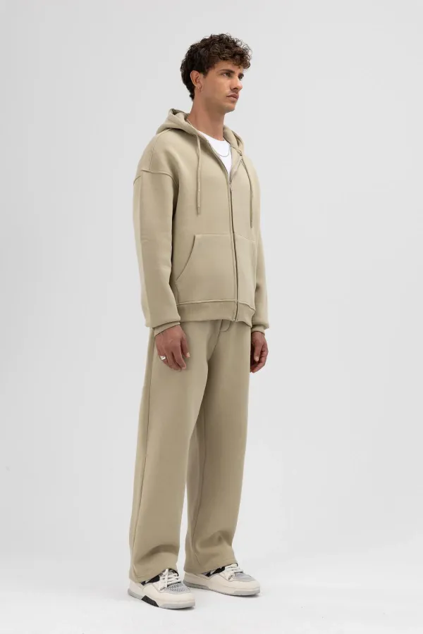 Sweat-shirt à capuche basique oversize zippé kaki