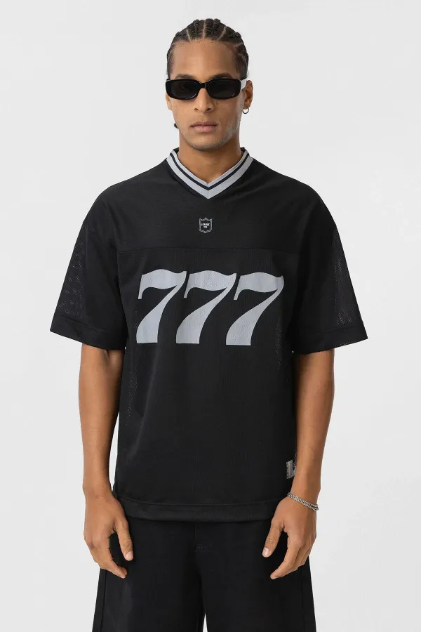 Oversize V Yaka Forma Tişört Siyah