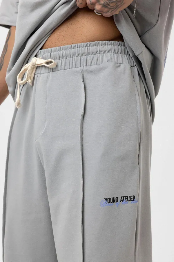 Paça Yırtmatçlı Oversize  Eşofman Takım Gri