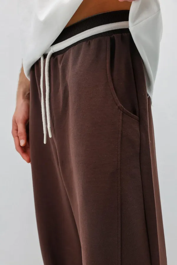Bağcıklı Baggy Fit Eşofman Alt Kahve