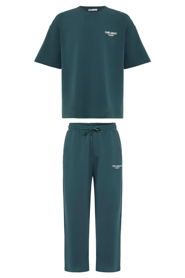 Care About Printed Oversize Tracksuit Set - Black Petrol