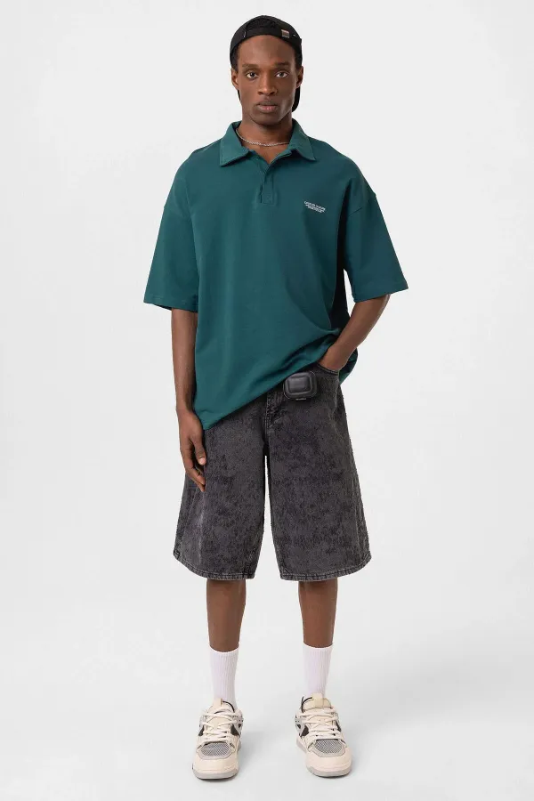 T-shirt oversize à col polo, couleur pétrole