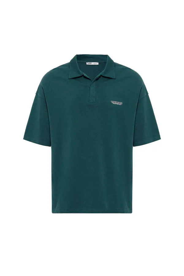 T-shirt oversize à col polo, couleur pétrole